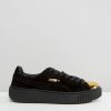 Puma Suede Platform Sneakers In Black With Gold Toe Cap 2