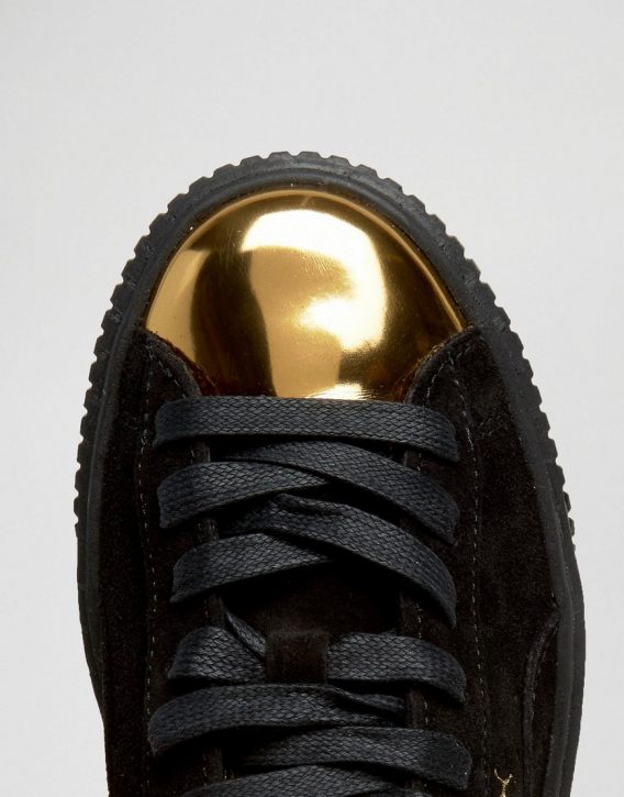 Puma Suede Platform Sneakers In Black With Gold Toe Cap 3